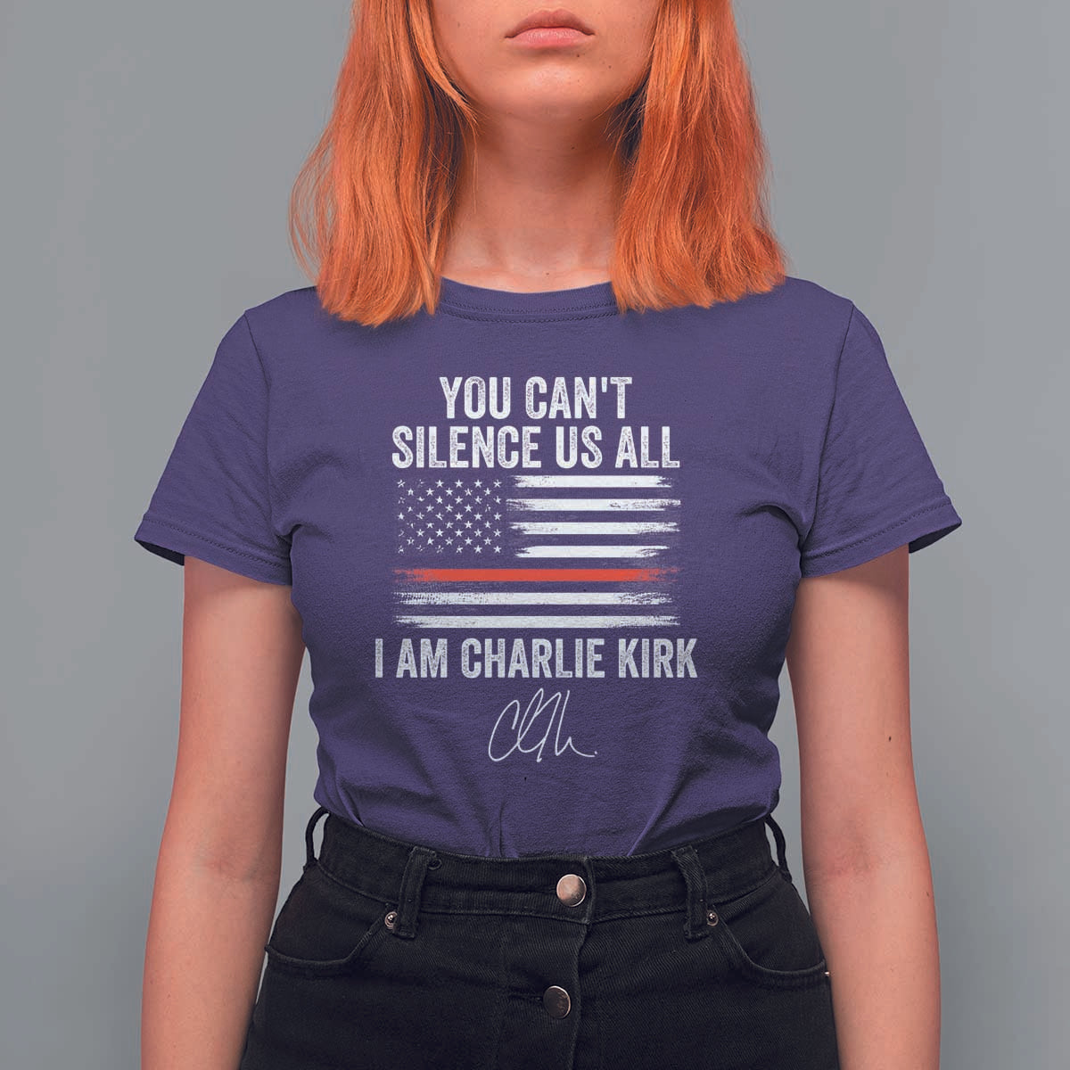 I Am Charlie Kirk T Shirt For Women You Can’t Silence Us All Patriotic American Flag - Wonder Print Shop