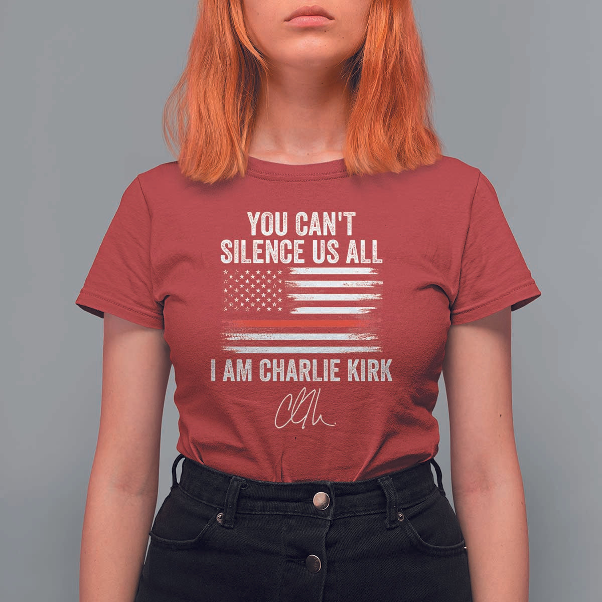 I Am Charlie Kirk T Shirt For Women You Can’t Silence Us All Patriotic American Flag - Wonder Print Shop