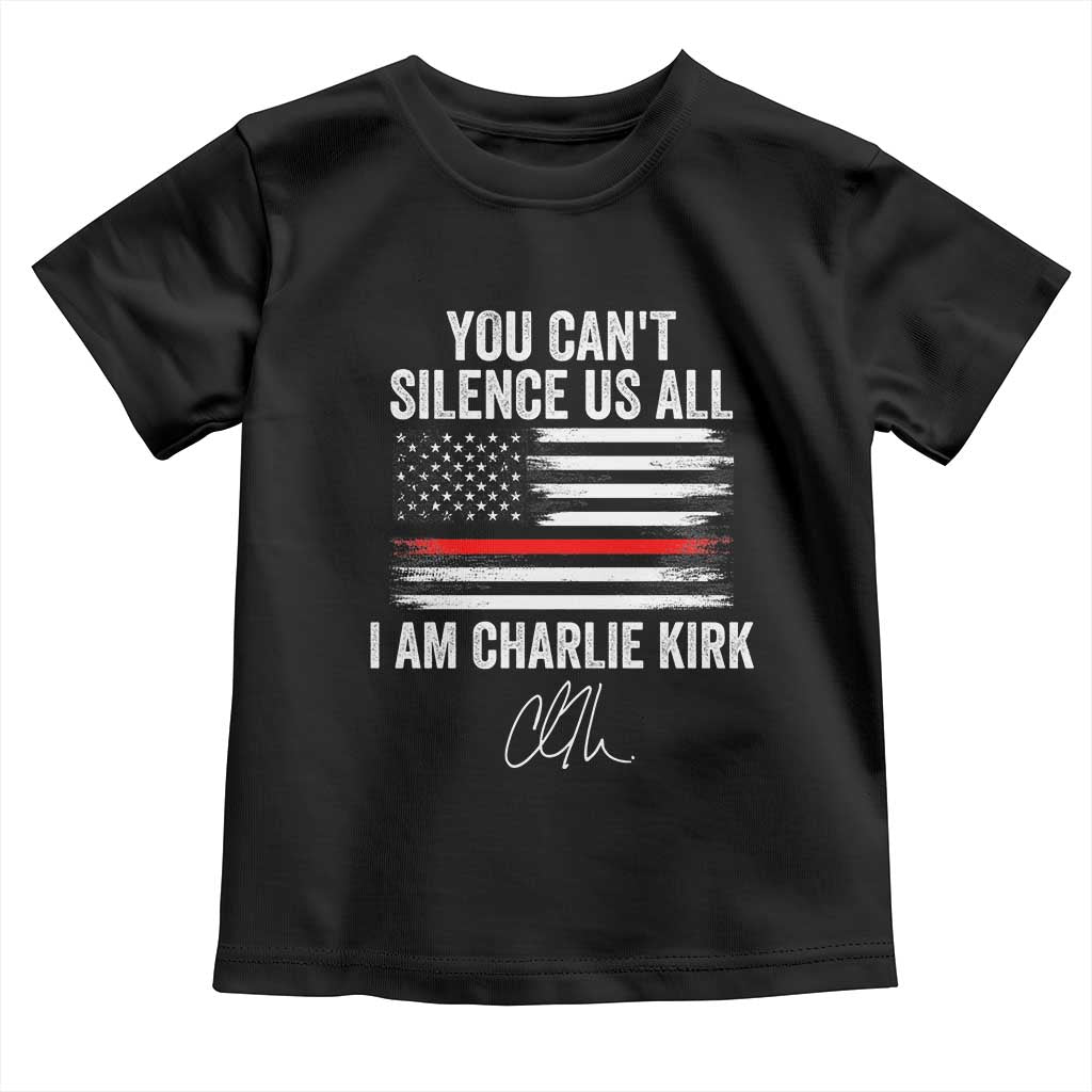 I Am Charlie Kirk Toddler T Shirt You Can’t Silence Us All Patriotic American Flag - Wonder Print Shop