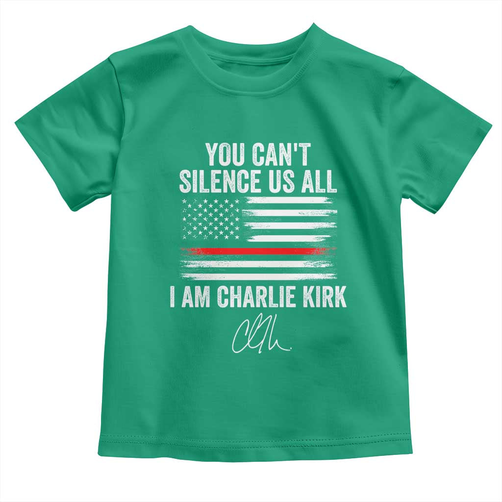 I Am Charlie Kirk Toddler T Shirt You Can’t Silence Us All Patriotic American Flag - Wonder Print Shop