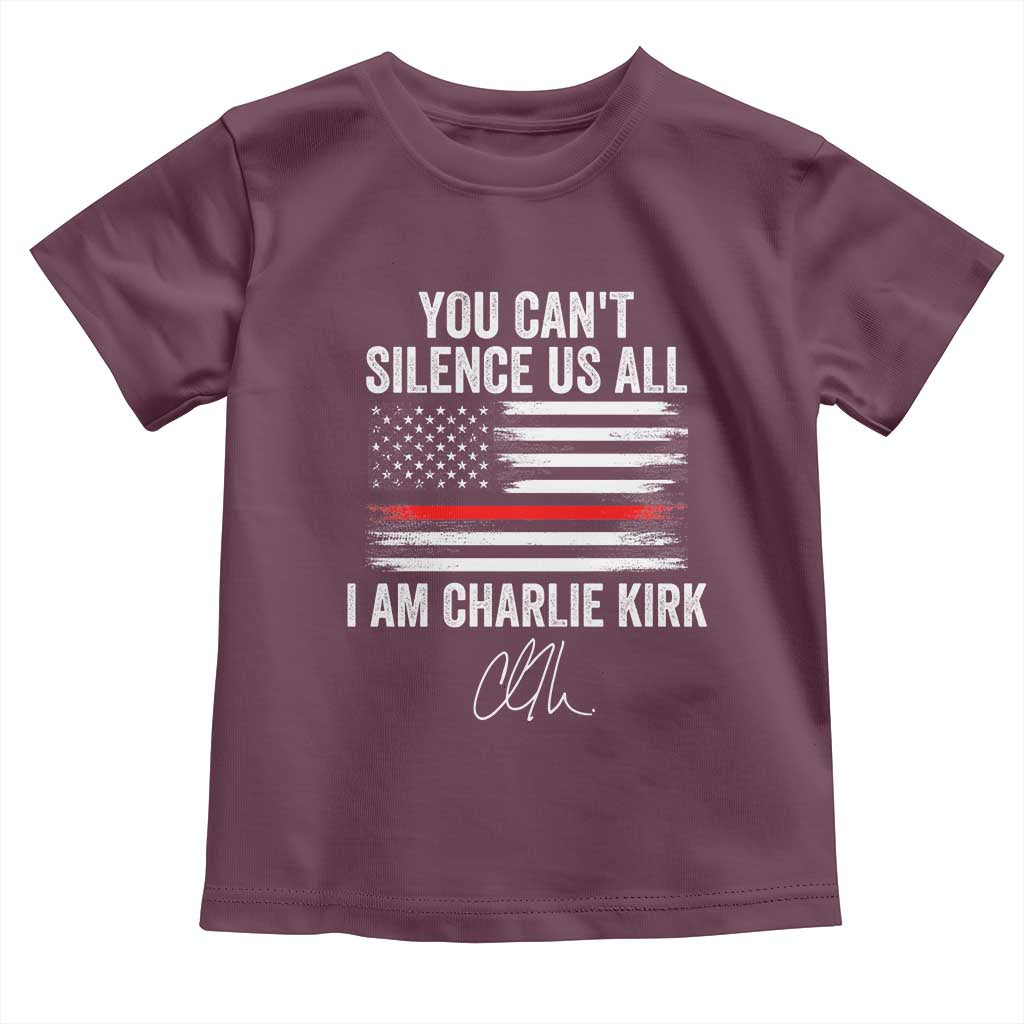 I Am Charlie Kirk Toddler T Shirt You Can’t Silence Us All Patriotic American Flag - Wonder Print Shop