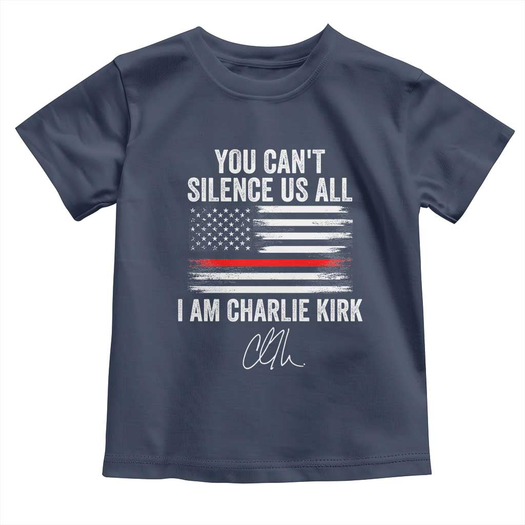 I Am Charlie Kirk Toddler T Shirt You Can’t Silence Us All Patriotic American Flag - Wonder Print Shop