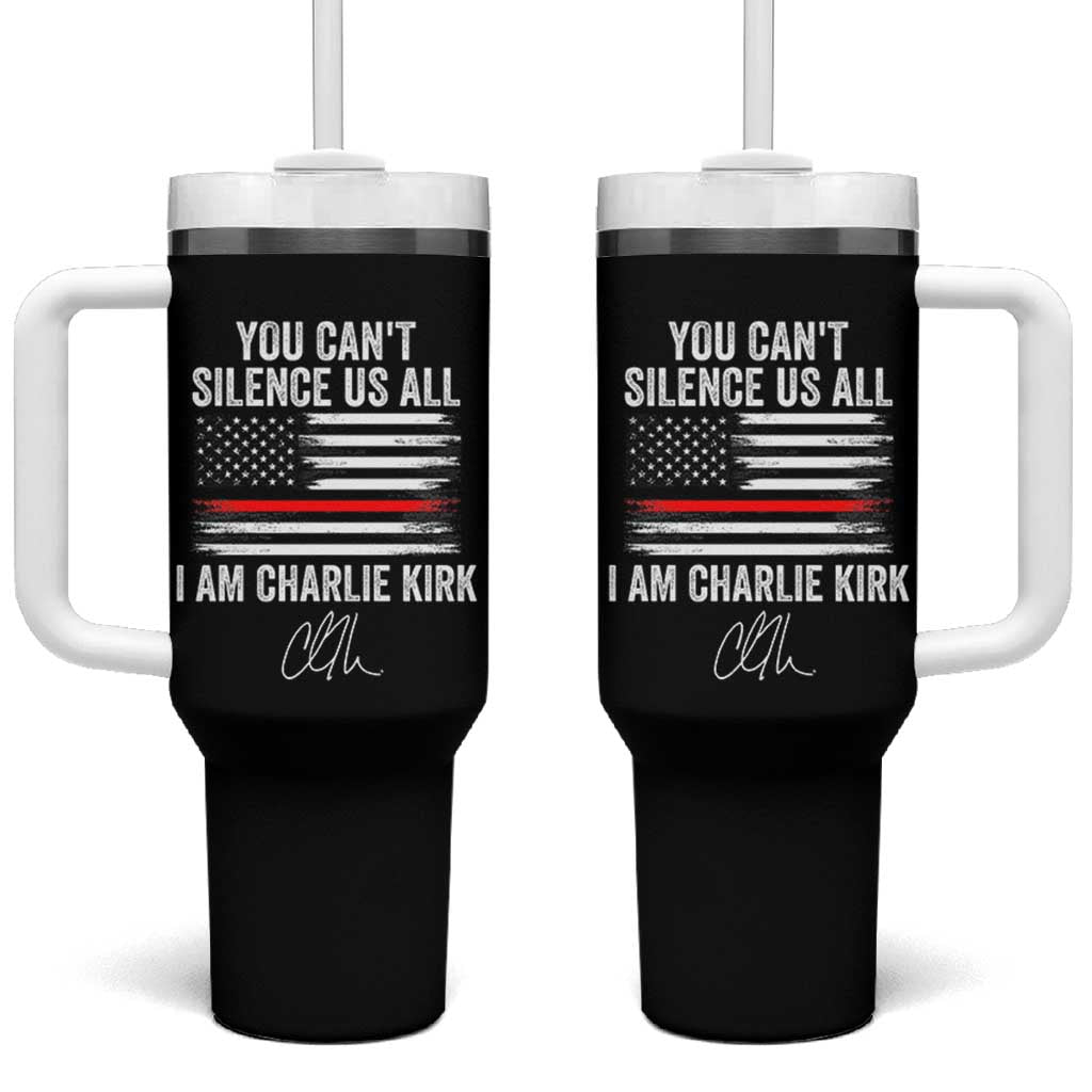 I Am Charlie Kirk Tumbler With Handle You Can’t Silence Us All Patriotic American Flag - Wonder Print Shop