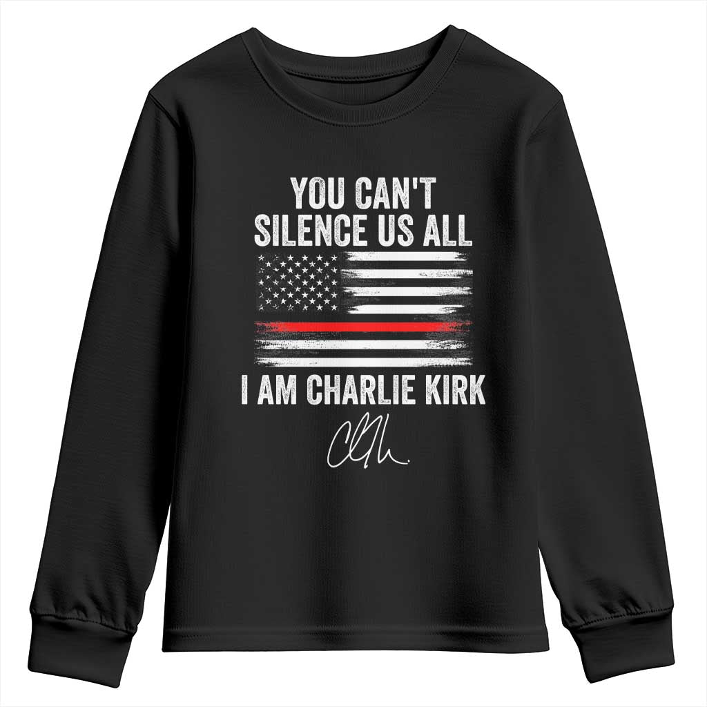 I Am Charlie Kirk Youth Sweatshirt You Can’t Silence Us All Patriotic American Flag - Wonder Print Shop