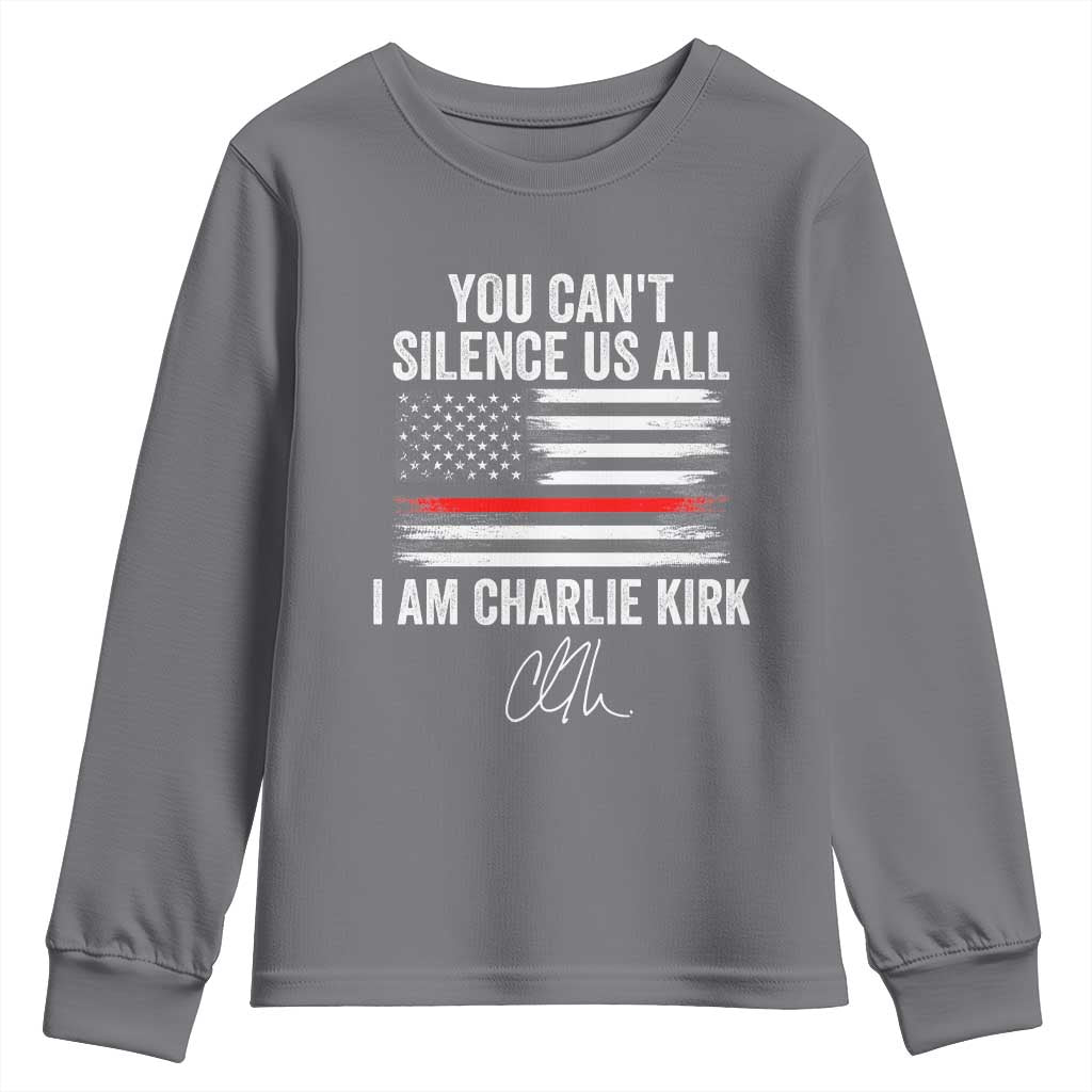 I Am Charlie Kirk Youth Sweatshirt You Can’t Silence Us All Patriotic American Flag - Wonder Print Shop