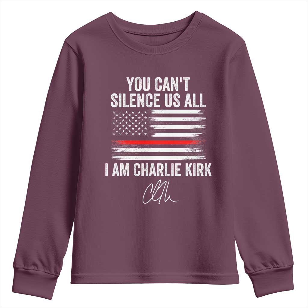 I Am Charlie Kirk Youth Sweatshirt You Can’t Silence Us All Patriotic American Flag - Wonder Print Shop