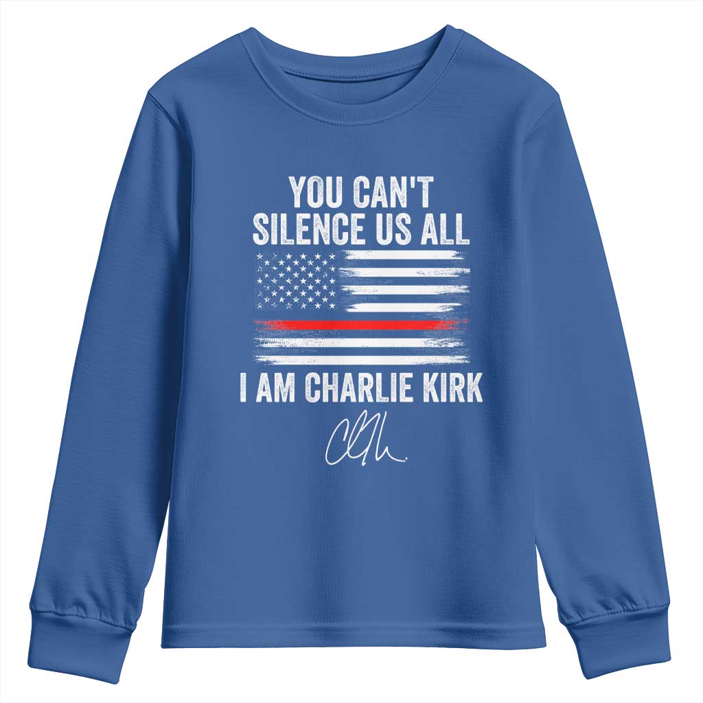I Am Charlie Kirk Youth Sweatshirt You Can’t Silence Us All Patriotic American Flag - Wonder Print Shop