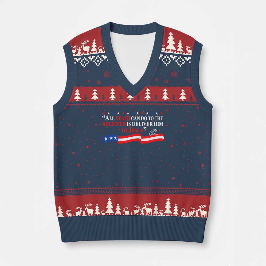 Patriotic Christian Faith V-Neck Knit Sweater Vest All Death Can Do Is Deliver Him to Jesus - Wonder Print Shop
