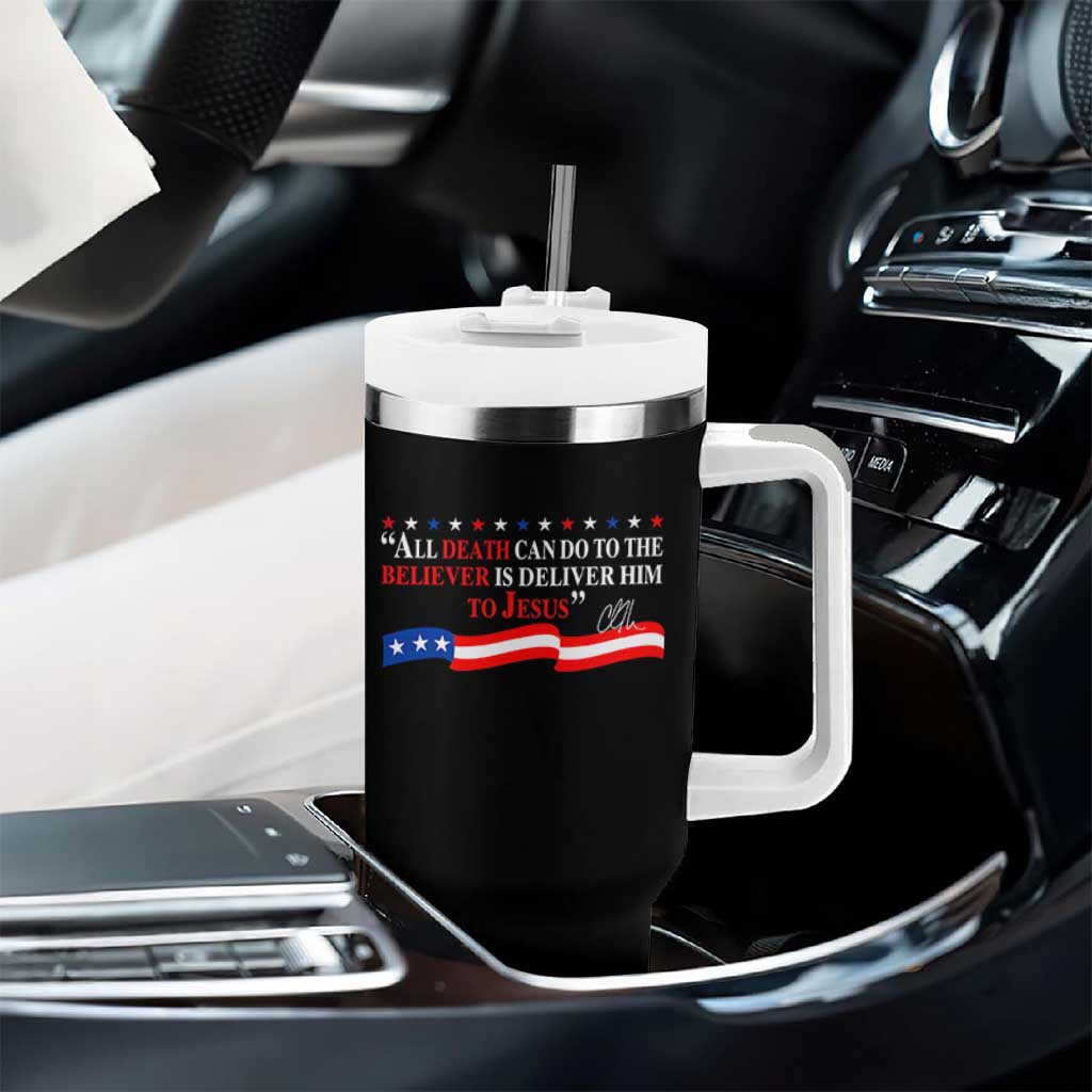 Patriotic Christian Faith Tumbler With Handle All Death Can Do Is Deliver Him to Jesus - Wonder Print Shop