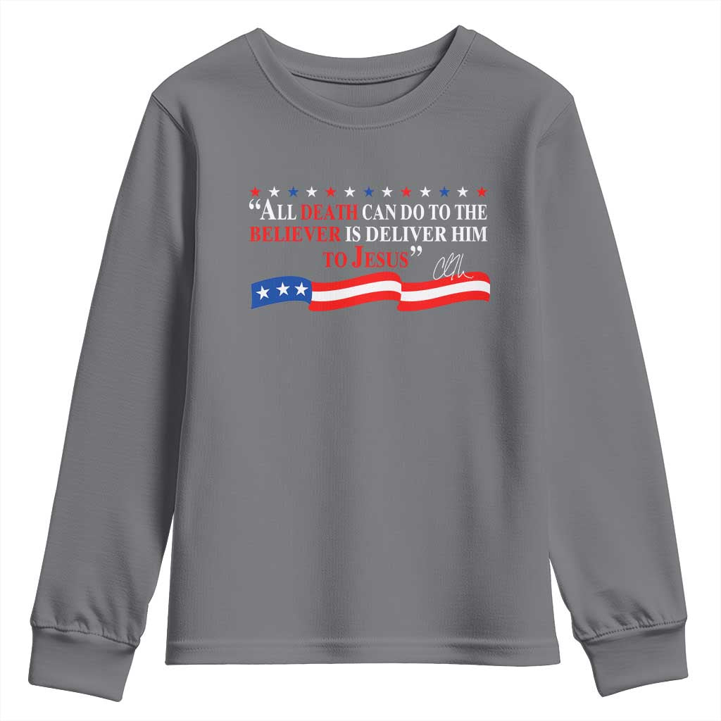 Patriotic Christian Faith Youth Sweatshirt All Death Can Do Is Deliver Him to Jesus - Wonder Print Shop