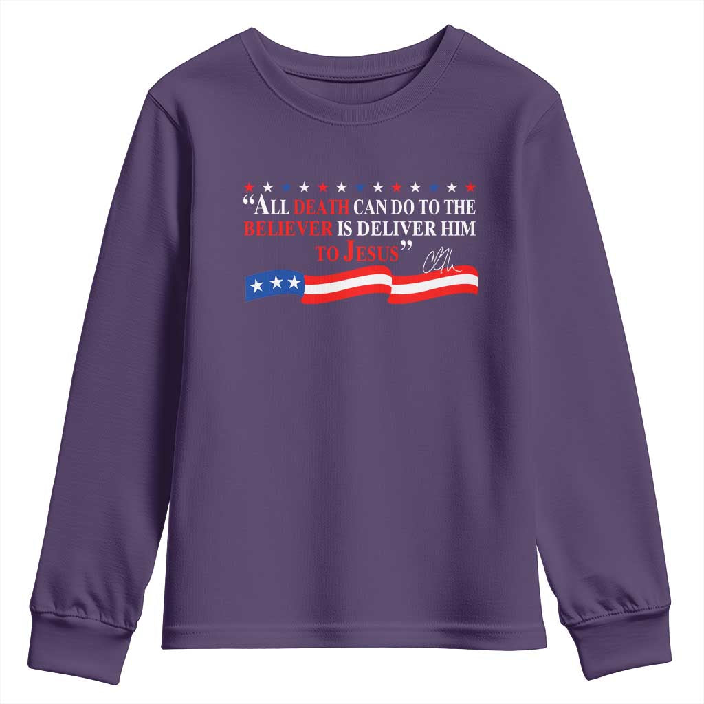 Patriotic Christian Faith Youth Sweatshirt All Death Can Do Is Deliver Him to Jesus - Wonder Print Shop