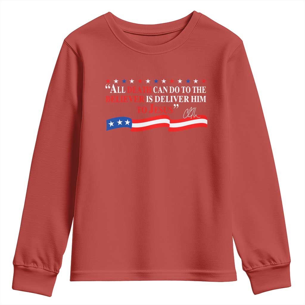 Patriotic Christian Faith Youth Sweatshirt All Death Can Do Is Deliver Him to Jesus - Wonder Print Shop