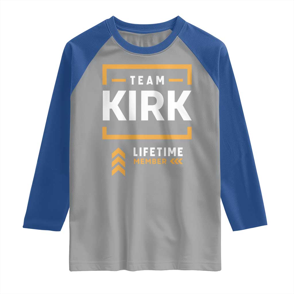 Team Kirk Lifetime Member Raglan Shirt American True Patriot Support - Wonder Print Shop
