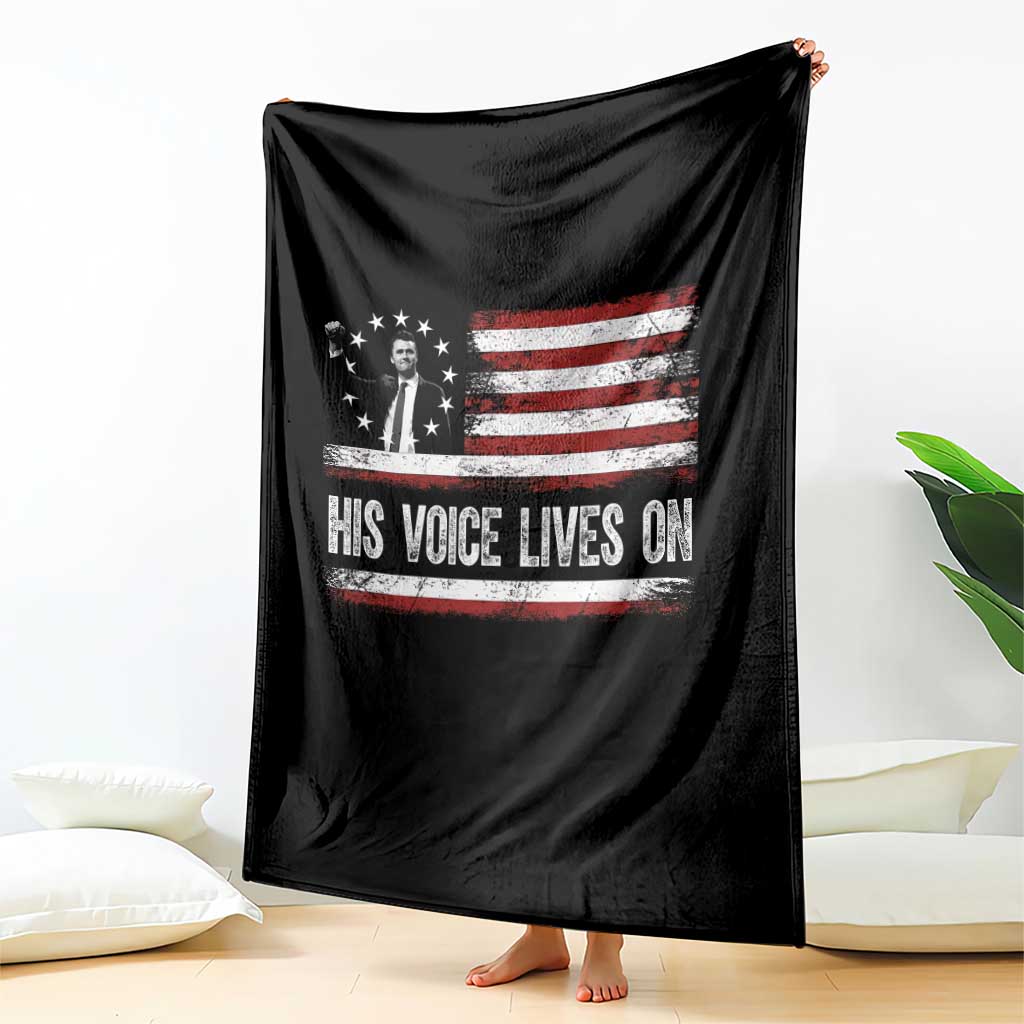 Charlie Kirk Memorial Throw Blanket His Voice Lives On Vintage Patriotic American Flag - Wonder Print Shop