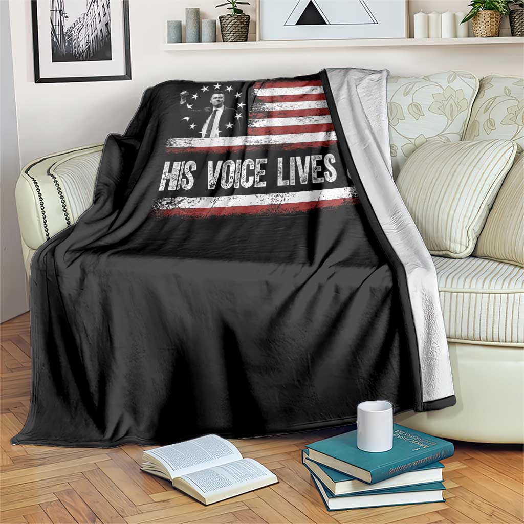 Charlie Kirk Memorial Throw Blanket His Voice Lives On Vintage Patriotic American Flag - Wonder Print Shop