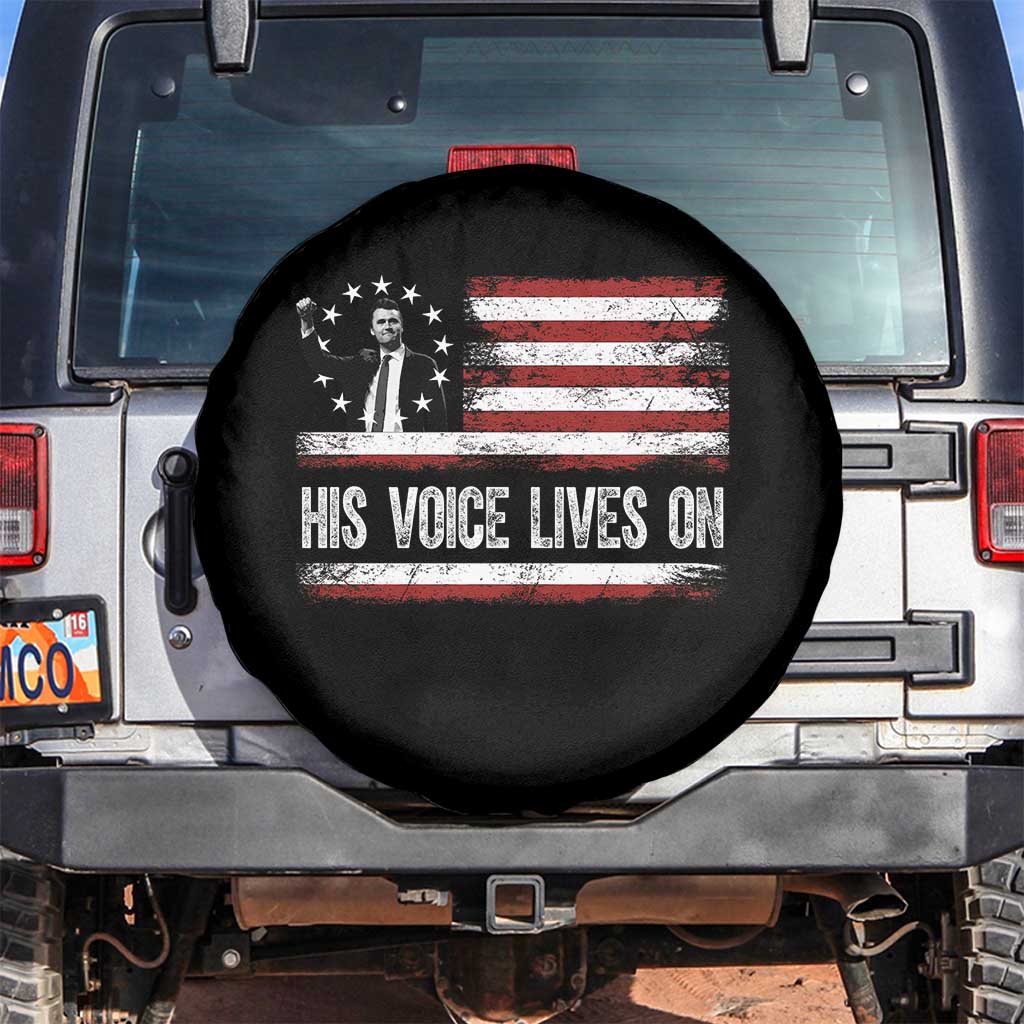 Charlie Kirk Memorial Spare Tire Cover His Voice Lives On Vintage Patriotic American Flag - Wonder Print Shop
