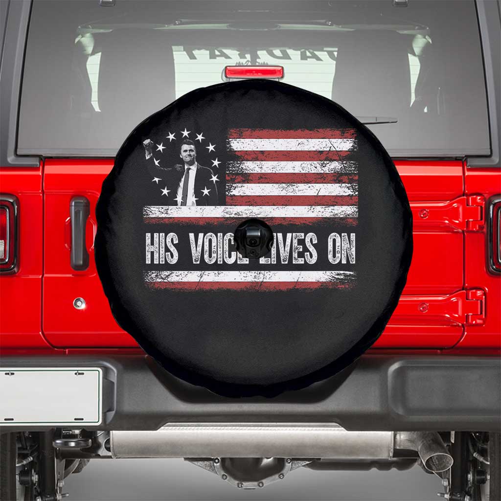 Charlie Kirk Memorial Spare Tire Cover His Voice Lives On Vintage Patriotic American Flag - Wonder Print Shop