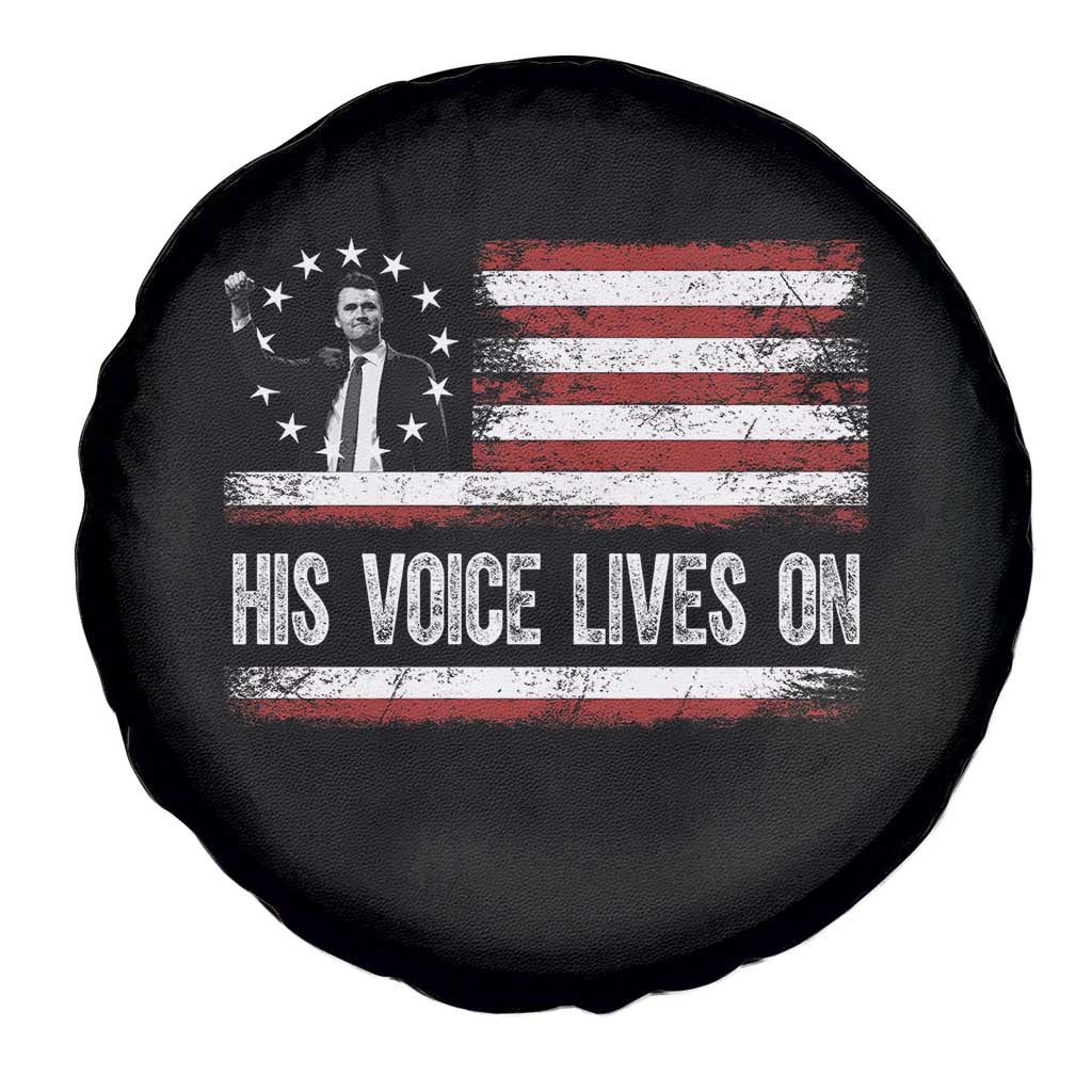 Charlie Kirk Memorial Spare Tire Cover His Voice Lives On Vintage Patriotic American Flag - Wonder Print Shop