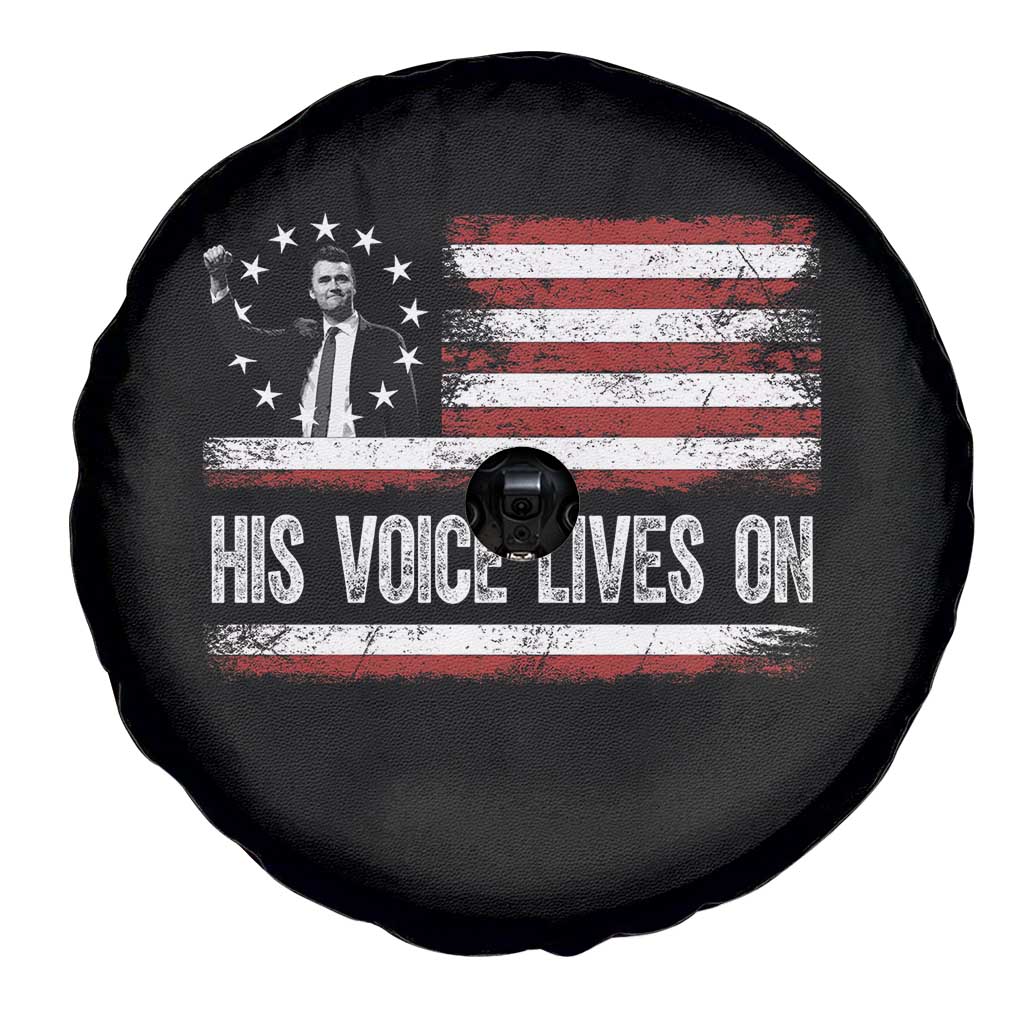 Charlie Kirk Memorial Spare Tire Cover His Voice Lives On Vintage Patriotic American Flag - Wonder Print Shop