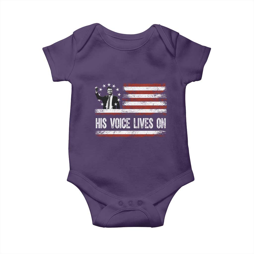 Charlie Kirk Memorial Baby Onesie His Voice Lives On Vintage Patriotic American Flag - Wonder Print Shop