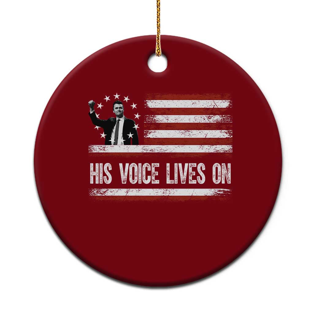Charlie Kirk Memorial Ceramic Ornament His Voice Lives On Vintage Patriotic American Flag - Wonder Print Shop