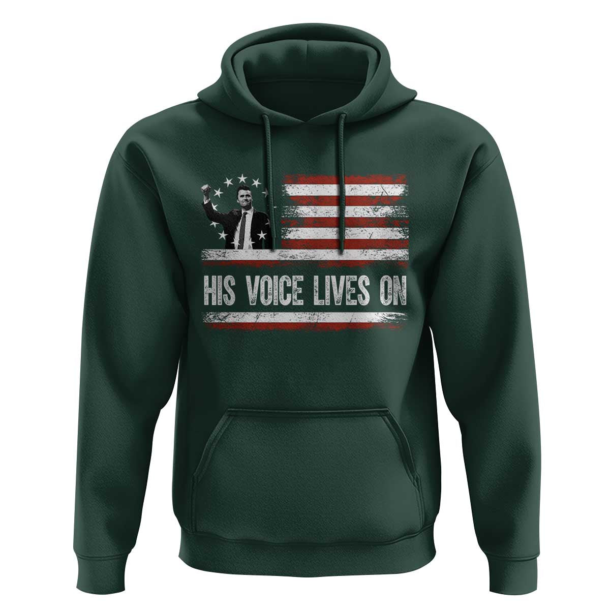 Charlie Kirk Memorial Hoodie His Voice Lives On Vintage Patriotic American Flag - Wonder Print Shop