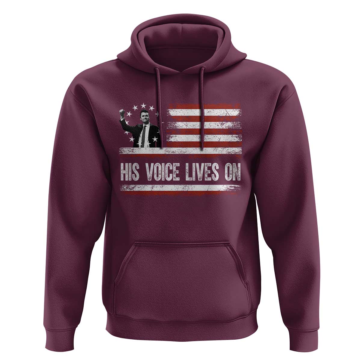 Charlie Kirk Memorial Hoodie His Voice Lives On Vintage Patriotic American Flag - Wonder Print Shop