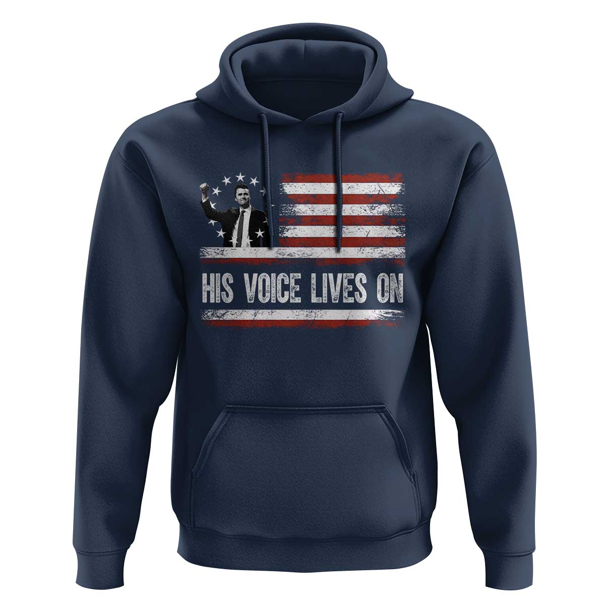 Charlie Kirk Memorial Hoodie His Voice Lives On Vintage Patriotic American Flag - Wonder Print Shop