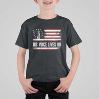 Charlie Kirk Memorial T Shirt For Kid His Voice Lives On Vintage Patriotic American Flag - Wonder Print Shop