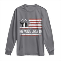 Charlie Kirk Memorial Long Sleeve Shirt His Voice Lives On Vintage Patriotic American Flag - Wonder Print Shop