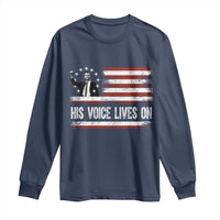 Charlie Kirk Memorial Long Sleeve Shirt His Voice Lives On Vintage Patriotic American Flag - Wonder Print Shop