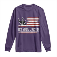 Charlie Kirk Memorial Long Sleeve Shirt His Voice Lives On Vintage Patriotic American Flag - Wonder Print Shop