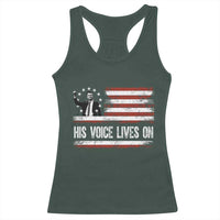 Charlie Kirk Memorial Racerback Tank Top His Voice Lives On Vintage Patriotic American Flag - Wonder Print Shop