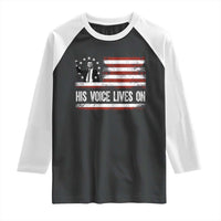 Charlie Kirk Memorial Raglan Shirt His Voice Lives On Vintage Patriotic American Flag - Wonder Print Shop