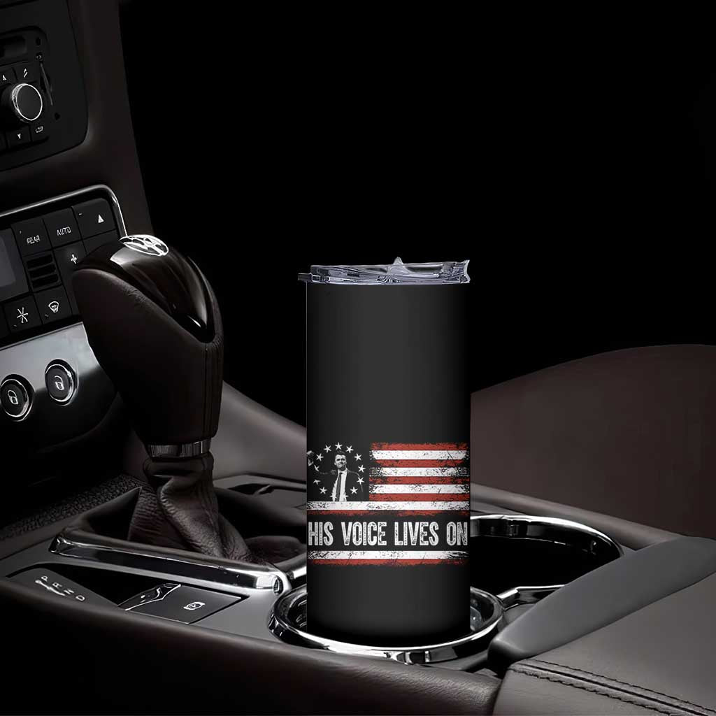 Charlie Kirk Memorial Skinny Tumbler His Voice Lives On Vintage Patriotic American Flag - Wonder Print Shop
