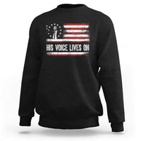 Charlie Kirk Memorial Sweatshirt His Voice Lives On Vintage Patriotic American Flag - Wonder Print Shop