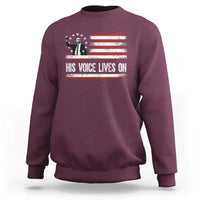 Charlie Kirk Memorial Sweatshirt His Voice Lives On Vintage Patriotic American Flag - Wonder Print Shop