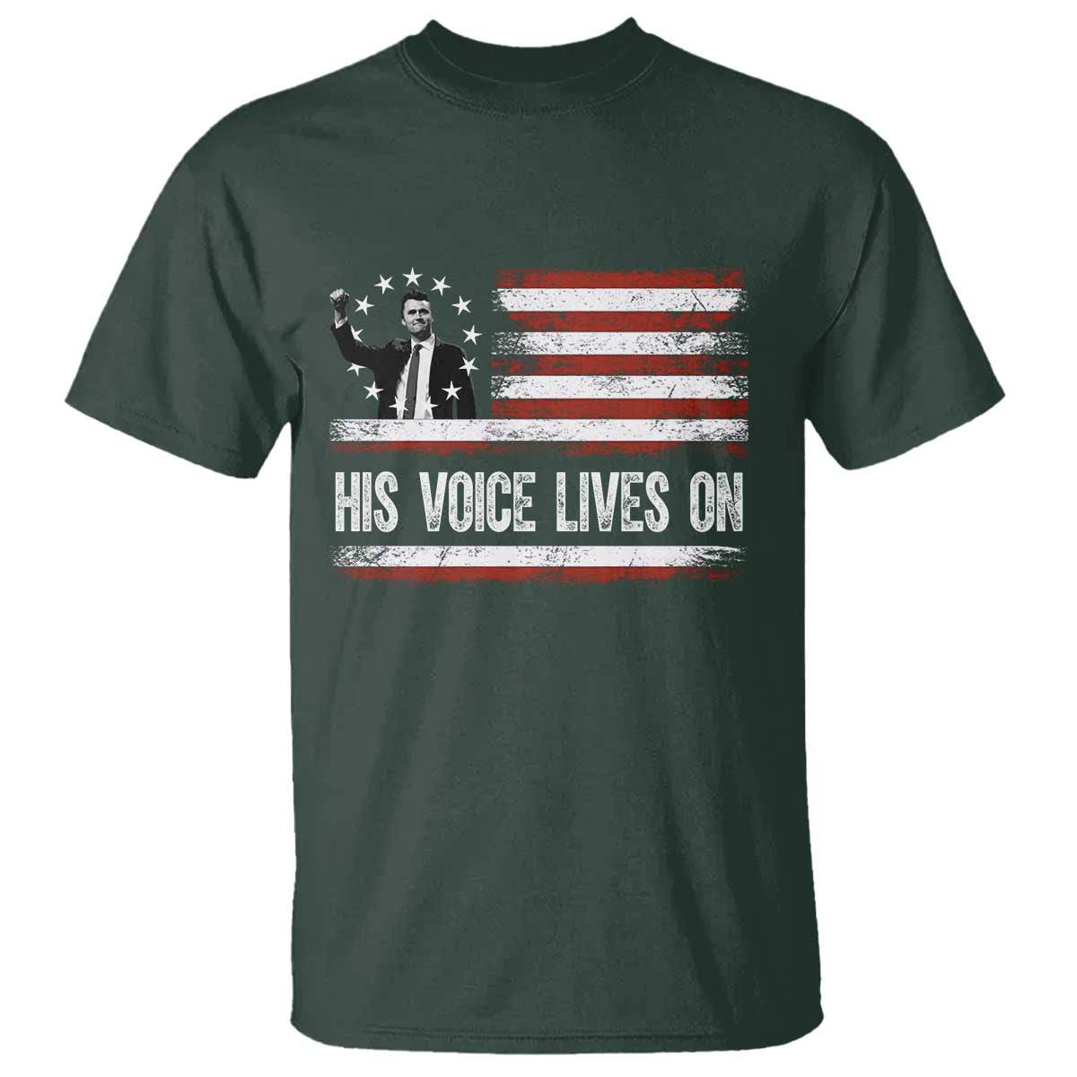 Charlie Kirk Memorial T Shirt His Voice Lives On Vintage Patriotic American Flag - Wonder Print Shop
