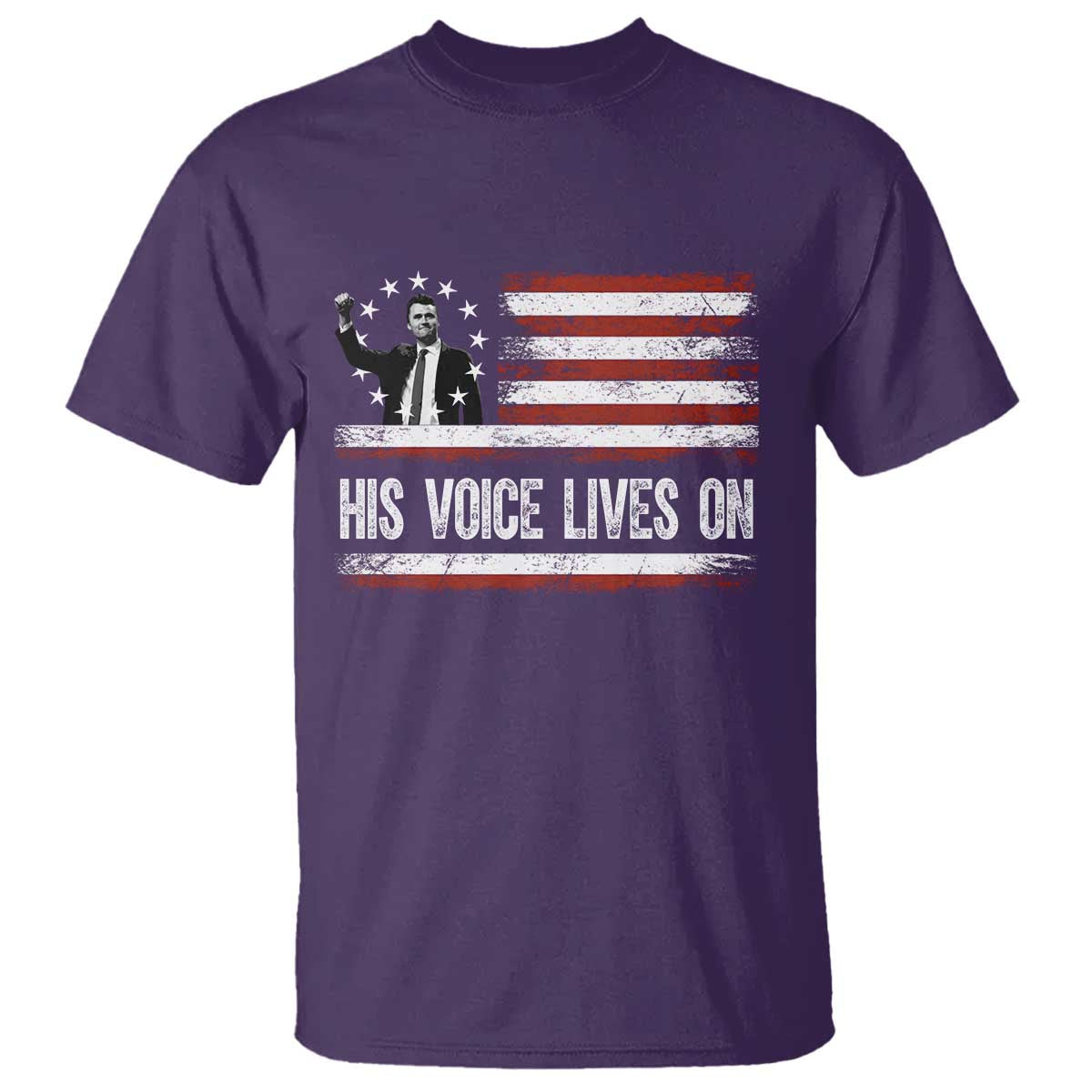 Charlie Kirk Memorial T Shirt His Voice Lives On Vintage Patriotic American Flag - Wonder Print Shop