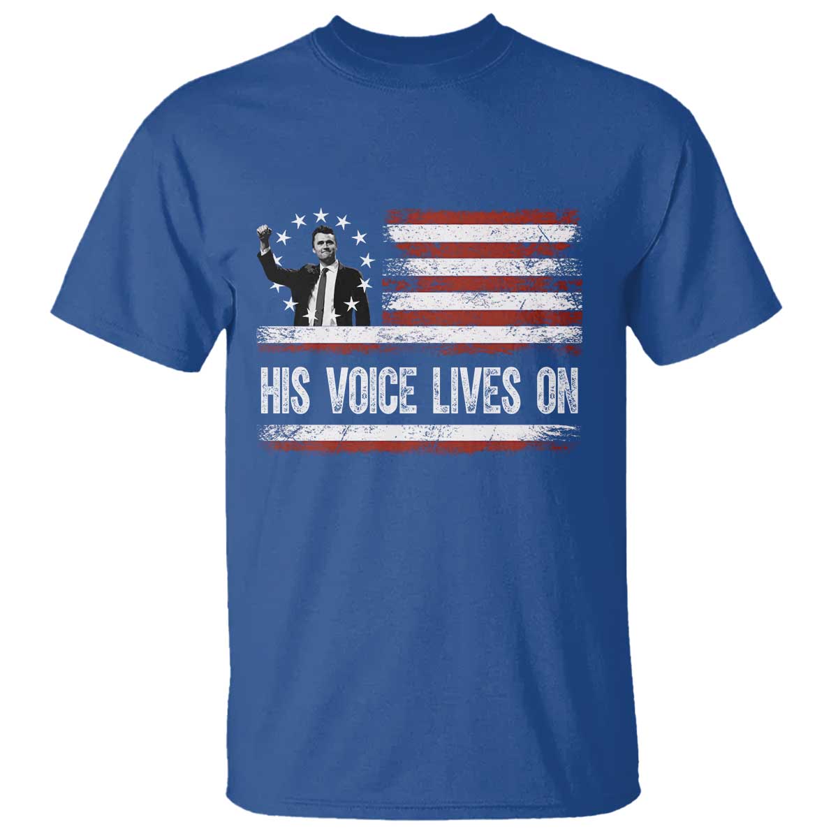 Charlie Kirk Memorial T Shirt His Voice Lives On Vintage Patriotic American Flag - Wonder Print Shop