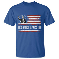 Charlie Kirk Memorial T Shirt His Voice Lives On Vintage Patriotic American Flag - Wonder Print Shop