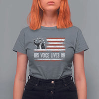 Charlie Kirk Memorial T Shirt For Women His Voice Lives On Vintage Patriotic American Flag - Wonder Print Shop