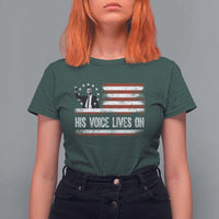 Charlie Kirk Memorial T Shirt For Women His Voice Lives On Vintage Patriotic American Flag - Wonder Print Shop