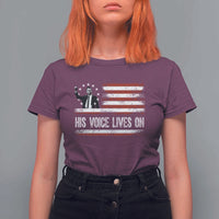 Charlie Kirk Memorial T Shirt For Women His Voice Lives On Vintage Patriotic American Flag - Wonder Print Shop