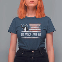 Charlie Kirk Memorial T Shirt For Women His Voice Lives On Vintage Patriotic American Flag - Wonder Print Shop