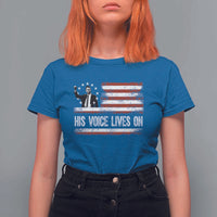 Charlie Kirk Memorial T Shirt For Women His Voice Lives On Vintage Patriotic American Flag - Wonder Print Shop