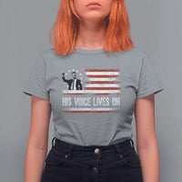 Charlie Kirk Memorial T Shirt For Women His Voice Lives On Vintage Patriotic American Flag - Wonder Print Shop