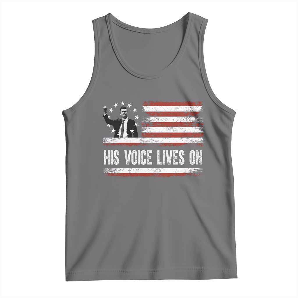 Charlie Kirk Memorial Tank Top His Voice Lives On Vintage Patriotic American Flag - Wonder Print Shop