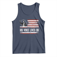 Charlie Kirk Memorial Tank Top His Voice Lives On Vintage Patriotic American Flag - Wonder Print Shop