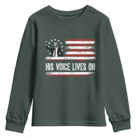 Charlie Kirk Memorial Youth Sweatshirt His Voice Lives On Vintage Patriotic American Flag - Wonder Print Shop